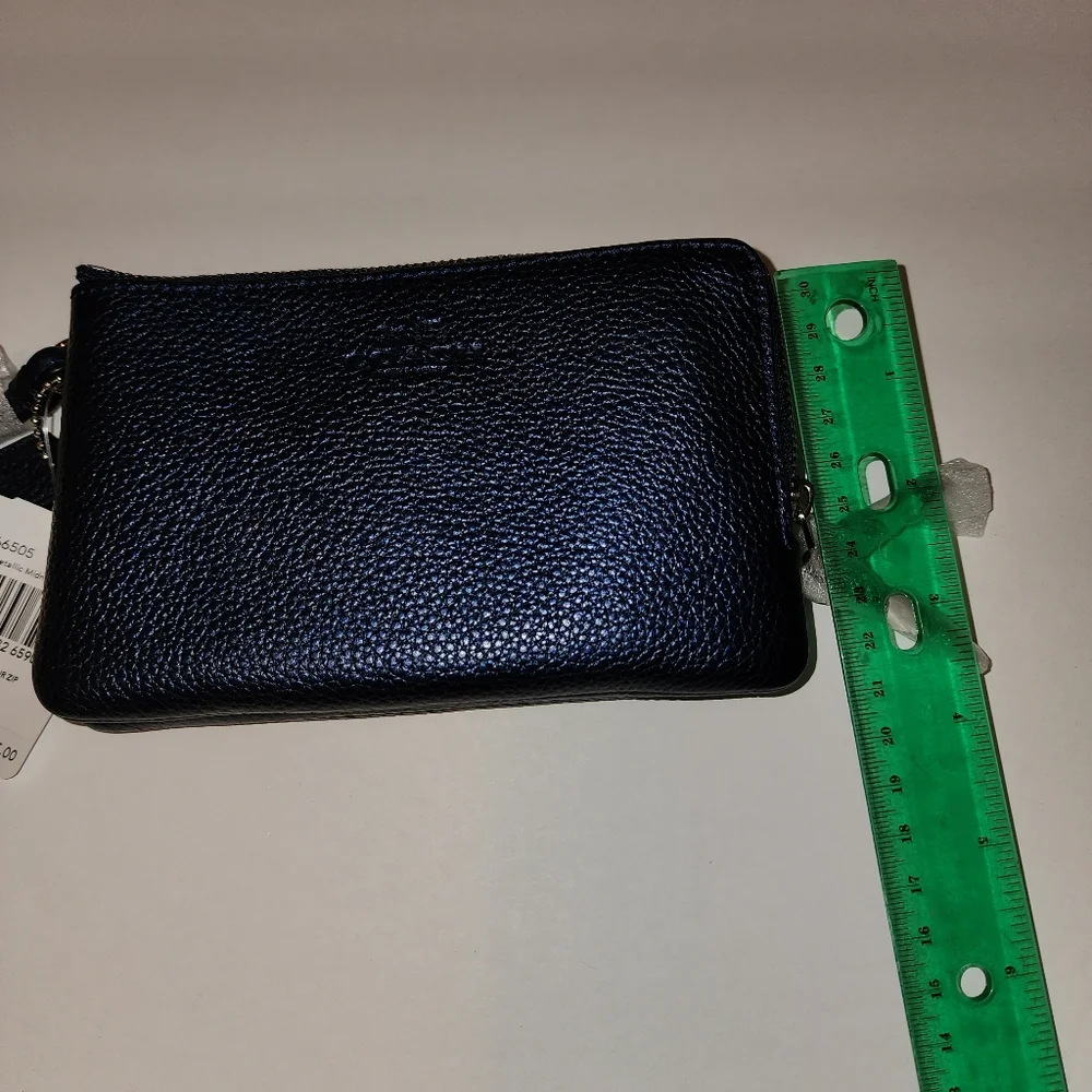 Coach Pebble Leather Double Corner Zip Metallic Midnight Wallet - Picture 3 of 4